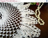 ON SALE White Crochet Lacy Doily - Pineapple Patterned - Vintage Crochet Linens 9857