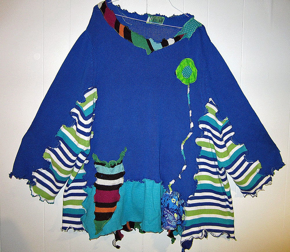 Royal Blue Funky upcycled over sized cotton sweater
