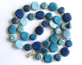 Blue Spotted Kazuri Bead Necklace, Ceramic Necklace, Fair Trade Beads