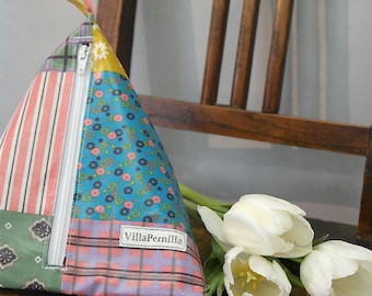 Wash bag for kids and light travelling-  patchwork oilcloth fabric