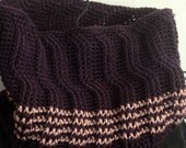 Deep Purple  and Pink Crochet Infinity Scarf Cowl Zig Zag Cables Unisex
