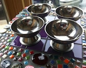 Set of 4 Stainless Steel Retro Ice Cream Bowls Snack Set