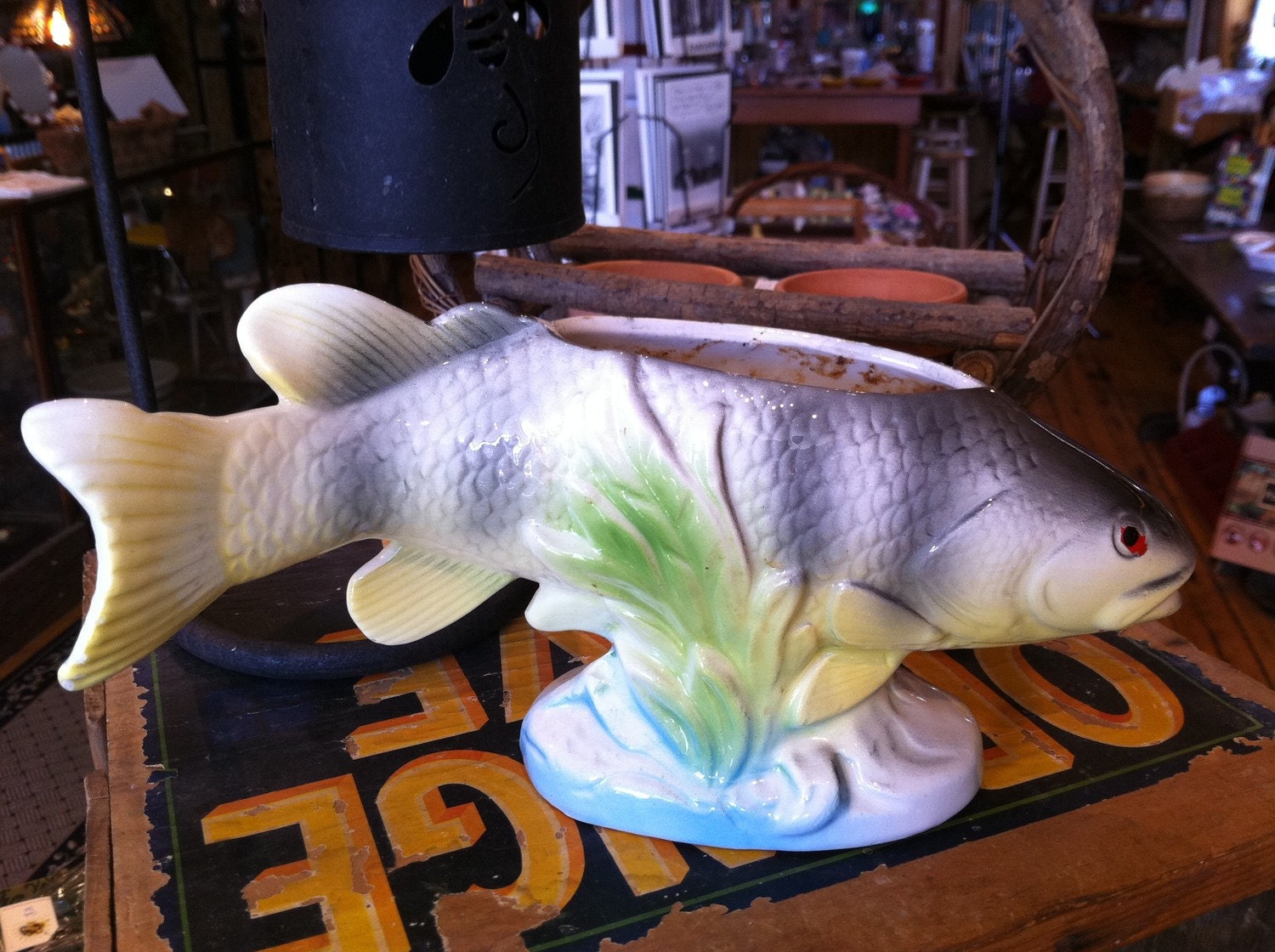 Vintage Ceramic Rainbow Trout Fish Planter