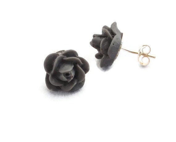 Grey Rose Stud Earrings