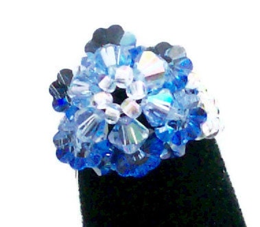 Flower swarovski ring small sapphire blue