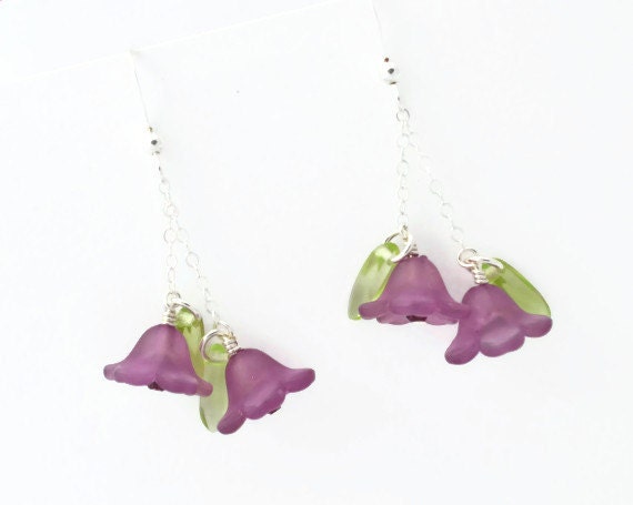 Lilac Purple Flower Earrings Dangle Flower Earrings Chain Earring
