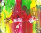 The Beetle Abstract Acrylic Car Painting in Double White Mat - Very Cool Original Painting