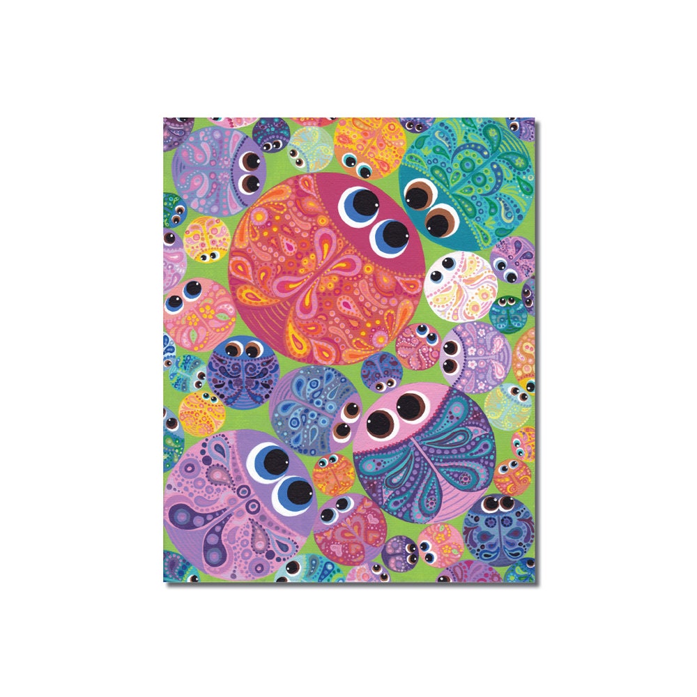 Art Print  - Bugs - Cute Lil' Buggers - Funky Fun Bright Colorful Happy Art from Original Painting 8x10