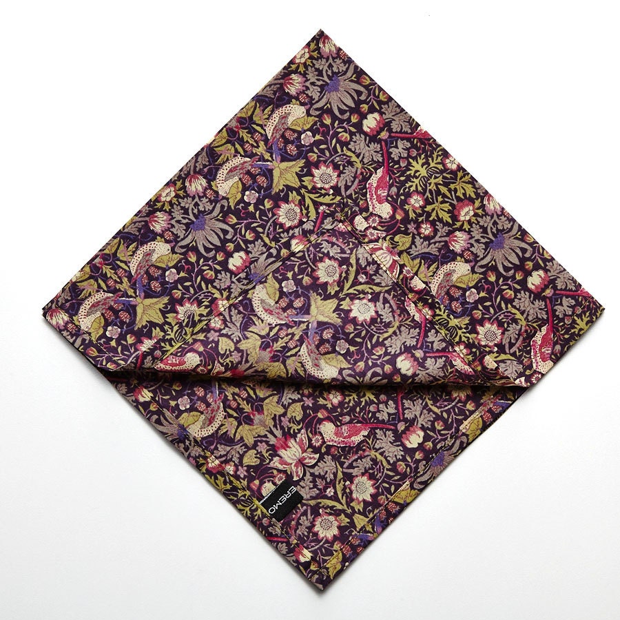 Pomp & Ceremony Pocket Square handkerchief Liberty of London Strawberry Thief G