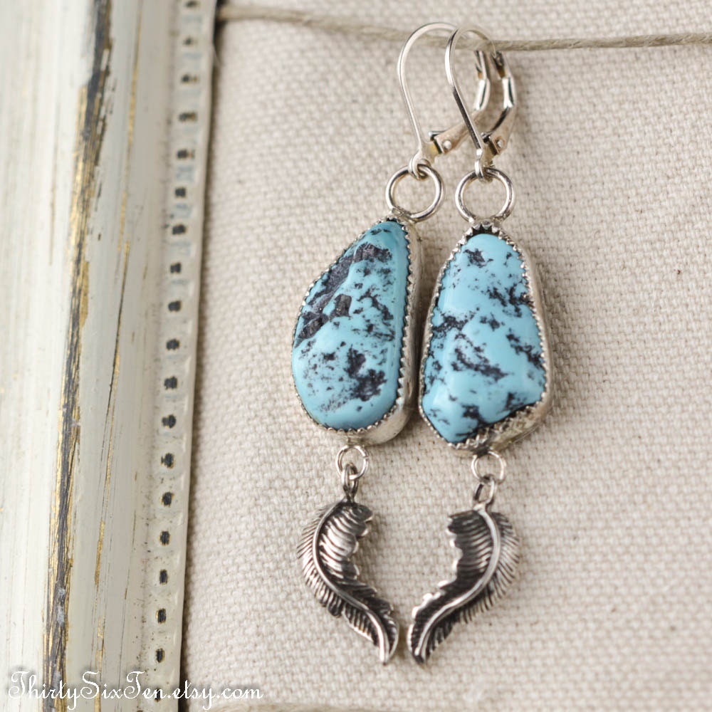 Turquoise Nugget Sterling Silver Earrings