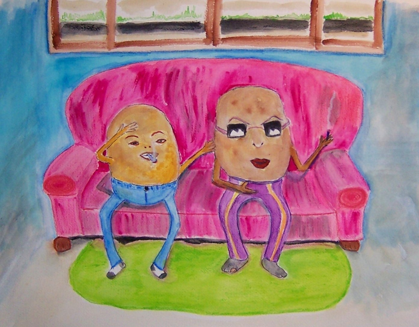 Half baked taters on a basement couch, Colorado style