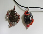 Black Bead wire wrapped silver wire pendant necklace Brown wire wrap antique copper you choose