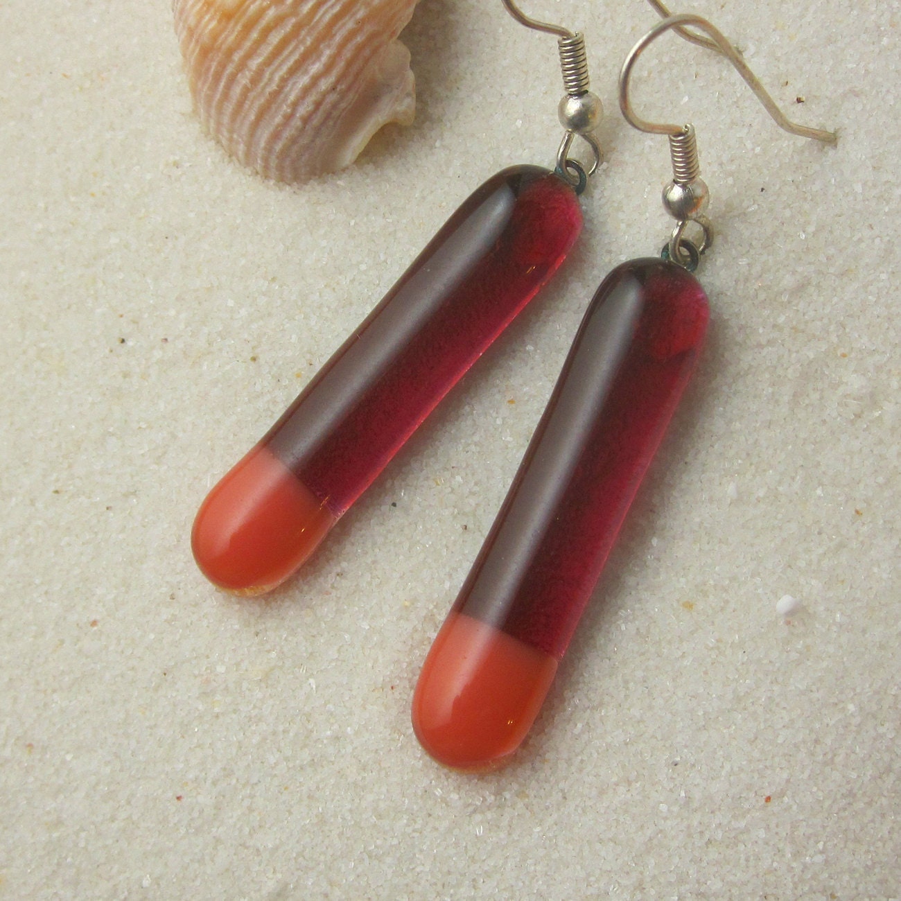 Burgundy Pink Dichroic Earrings  - DGE 346