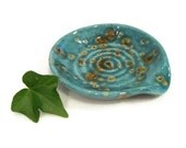 Ceramic Spoon Rest Teal Blue and Brown