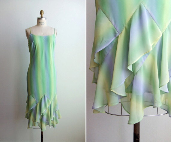 Vintage 1990s designer neon chiffon dress