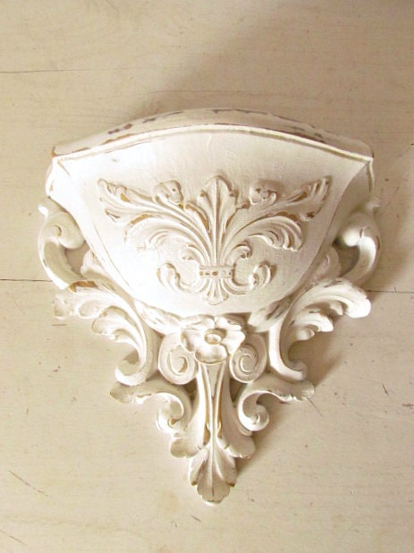 Vintage White Wall Pocket, , Shabby and Distressed