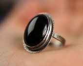 Onyx Ring with Hammered and Oxidized Sterling Silver - made to order - statement piece