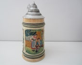 Vintage Beer Stein Mug  Germany  Domed Lid  Man and Woman