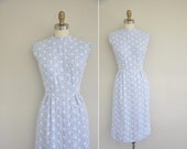 50s dress / vintage dress / 1950s baby blue floral embroidered dress