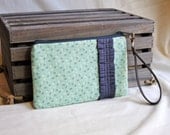 Ruffle Wristlet - MADE TO ORDER - Mint Tulips and Charcoal Ruffle