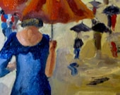 Orange Umbrella,figurative oil painting