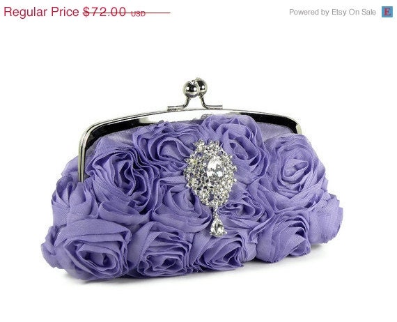 ON SALE Lavender Bridal Clutch, Bridesmaid Clutch, Wedding Purse, Evening Bag with Swarovski Crystal Brooch