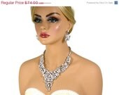 ON SALE Bridal Jewelry Set, Crystal Statement Necklace Earrings, Vintage Style Bridal Necklace, Bridal Earrings, Gold Emerald Necklace Set