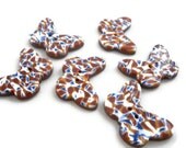 Butterfly buttons set of six clay patterned handmade closures blue brown white