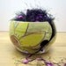 Yarn Bowl Pottery Clay Handmade Majolica Yellow Flowers on Olive Green Knitting Supply