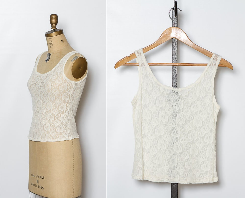 vintage ivory lace tank top