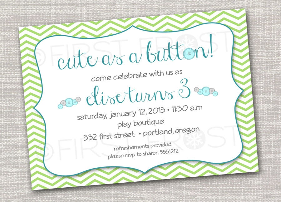 Cute as a Button Printable Invitation - Button Themed, Birthday, Baby Shower, Sip and See Il_170x135