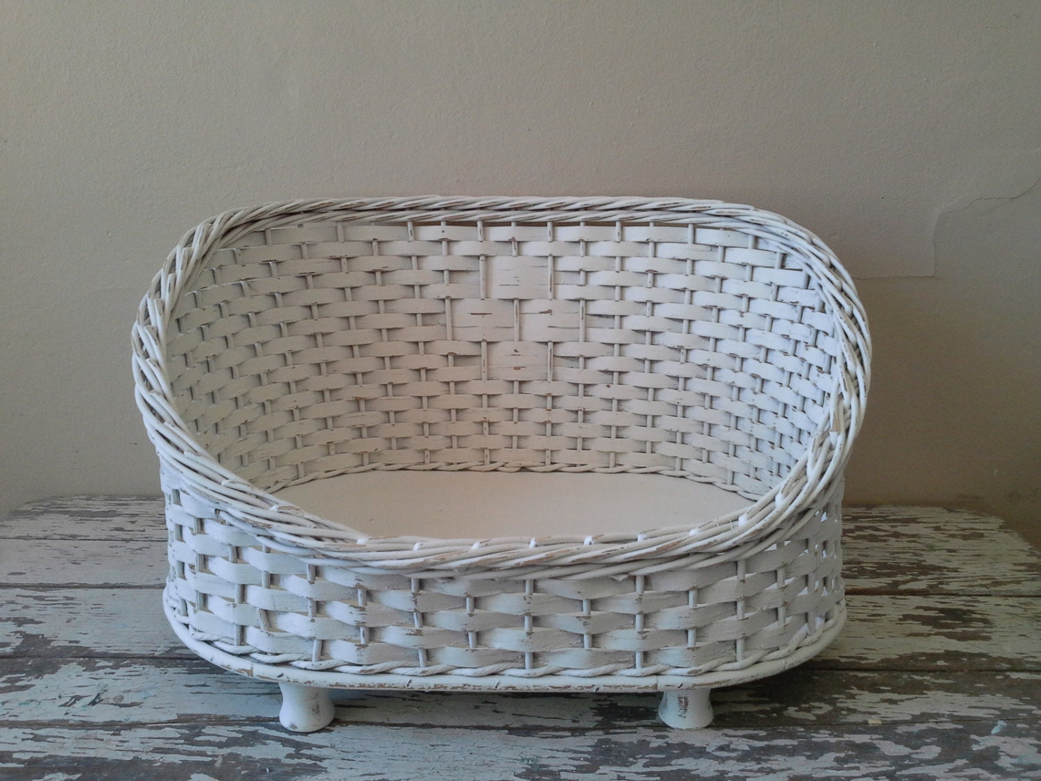 Pet Bed, Pet basket, Painted vintage pet bed, Cottage chic, Shabby and chic pet decor