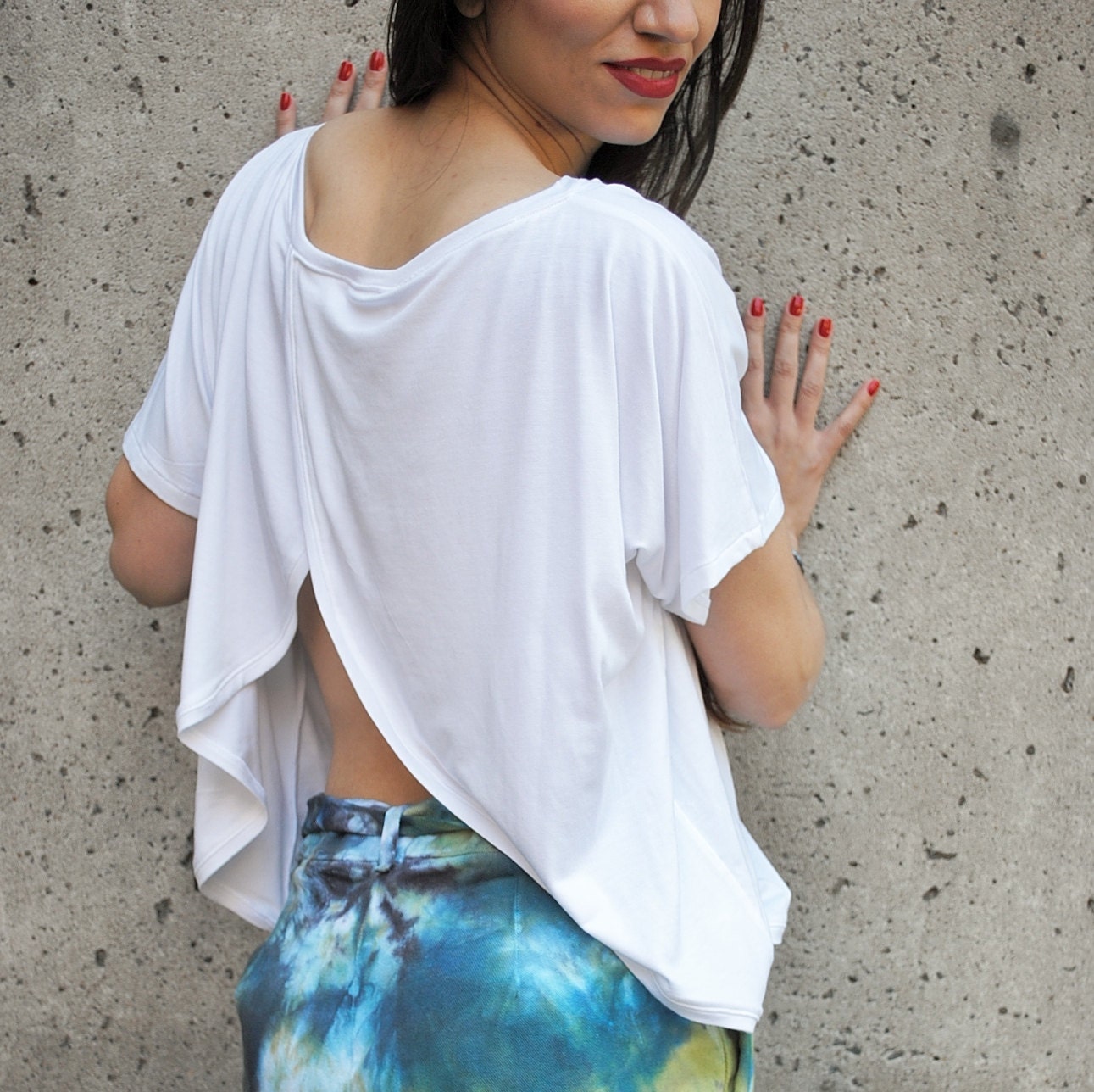White Open Top Womens Clothing  Knit Reversible Open Back