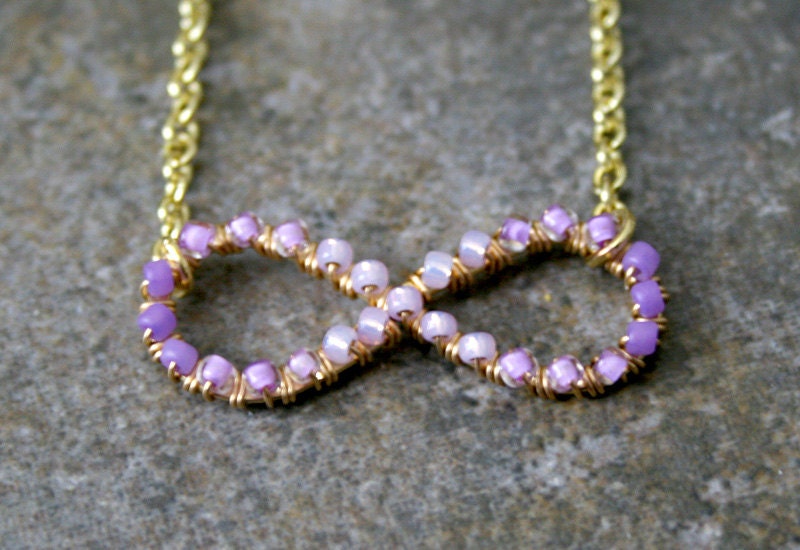 Ombre Purple Infinity Necklace Wire Wrapped Gold Brass and Chain MADE TO ORDER