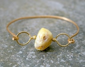 Rough Crystal Yellow Opal Stone Bangle Bracelet Gold Brass