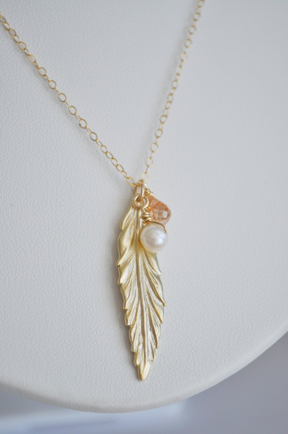 Gold Leaf Necklace - with pearl gold plated charm freshwater pearl gold filled delicate chain - simple everyday jewelry - adenandclaire