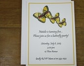 Yellow Butterfly Custom Birthday Invitation, or Baby Shower Personalize Watercolor Print, Set of 10
