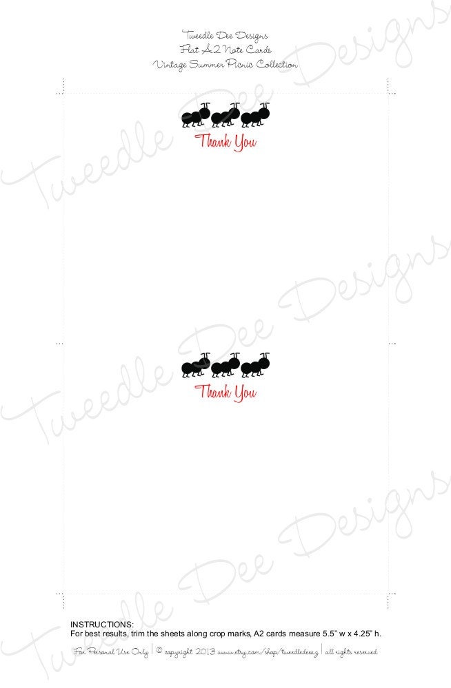Printable A2 Thank You Cards - Vintage Summer Picnic Party Collection