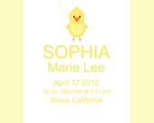 Personalized Birth Print - 8x10 inches- Little Chick- Wall art- Nursery- Baby's room- New Mom