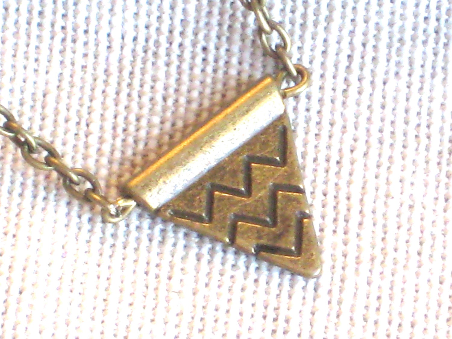 Triangle Flag Pennant Necklace in Antique Brass with Chevron Pattern, Simple Pendant Charm Necklace