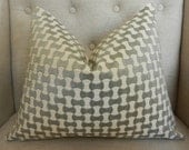 Decorative Designer Lumbar Pillow Cover - 14"X18" - Schumacher Nolita Embroidery in Zinc