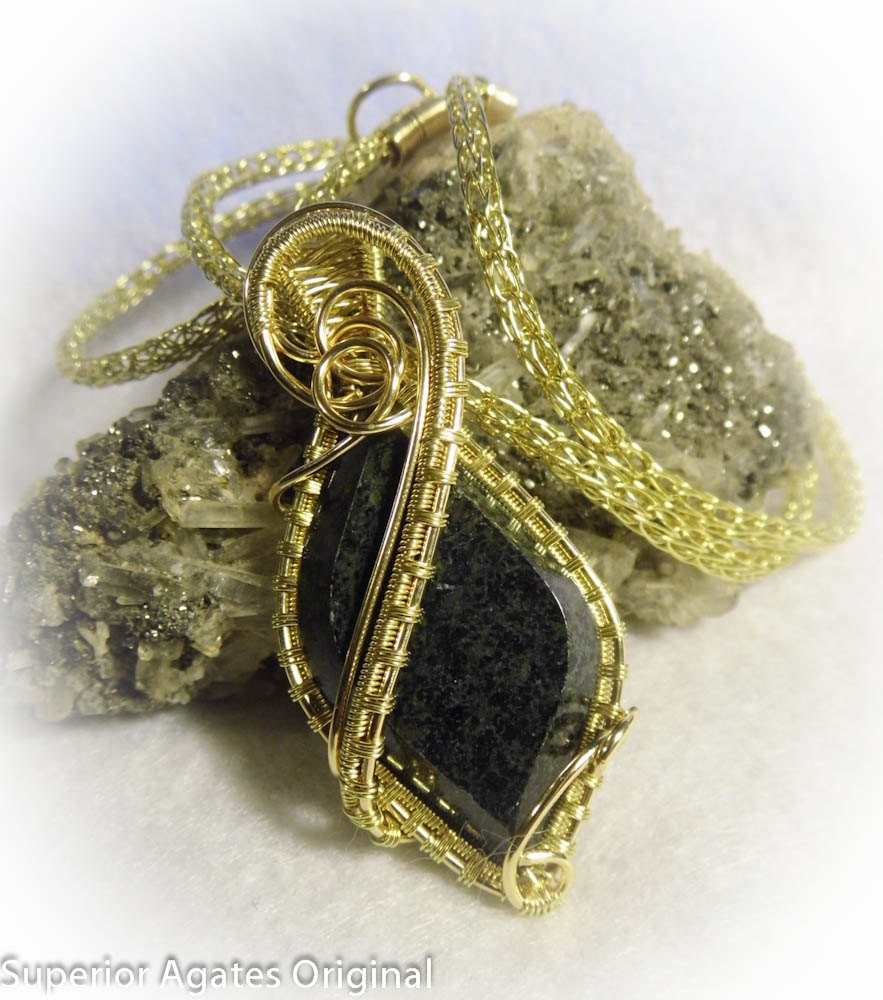 Forest Green Jade Brass Wire Wrapped Stone Necklace