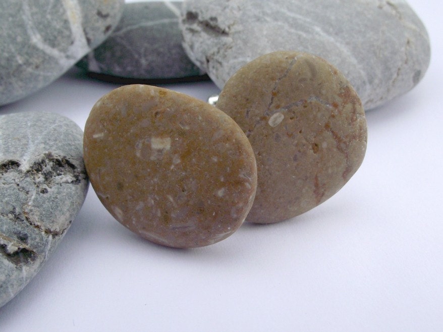 Eco  pebble cufflinks. Eco Beach wedding by Oceangifts