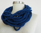 Crochet infinity chain scarf, handmade chunky neckwarmer autumn fall winter fashion women accessories, navy blue