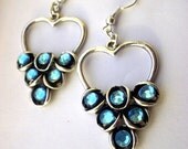 Silver Peacock  Feather - Heart Charm Earrings