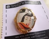 MAY 10% SALE 50s magazine glamour lady scatter pin , gold vintage brooch
