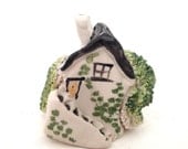 Tiny handmade wonky crooked cottage, ceramic, pottery, porcelain, english ornament house miniature