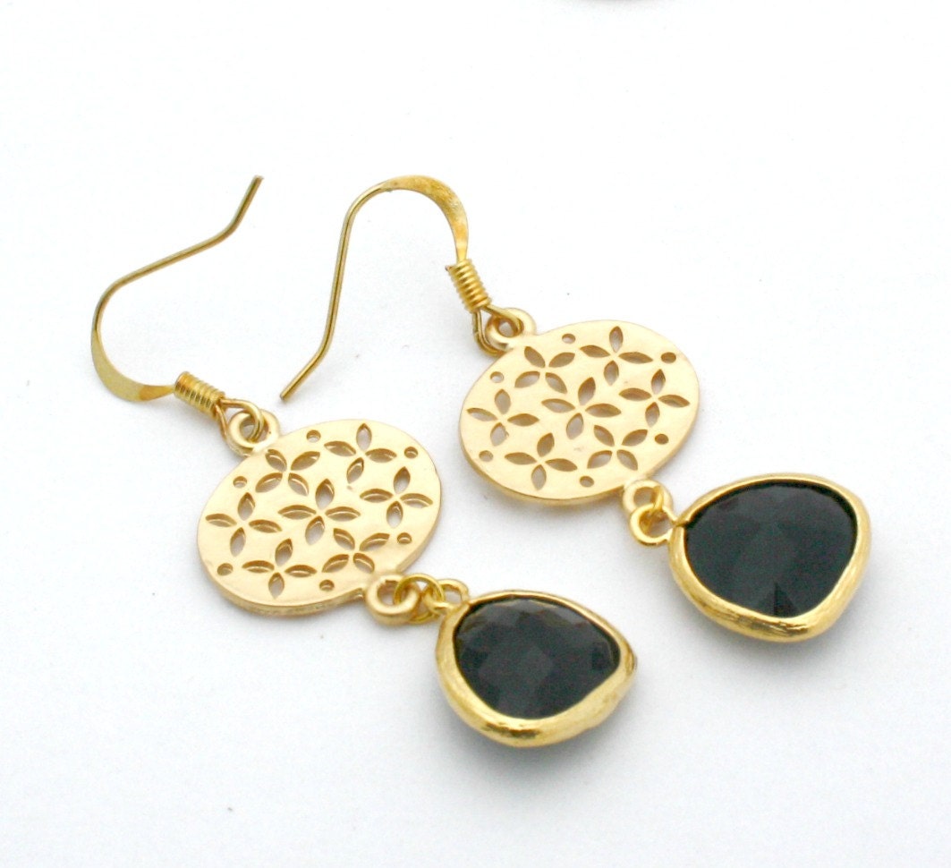 Black and Gold Earrings, Gold Earrings, Bridal Jewelry, Friends Birthday
