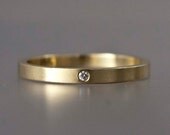 Diamond Wedding Ring - Solid 14k Yellow Gold Band with Flush Set Diamond