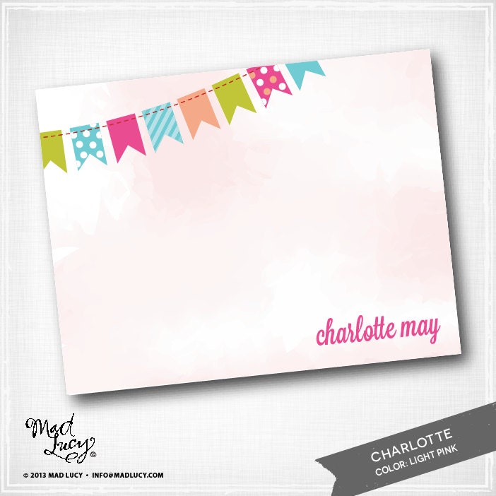 CHARLOTTE - personalized flat notecard set / BANNERS / polka dot / 10 notecards & 10 envelopes